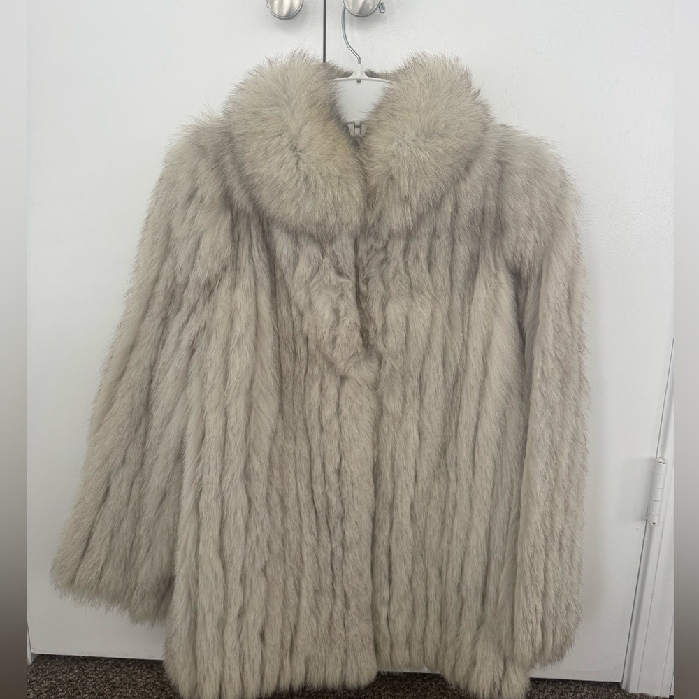 Saga Fox Fur blue fox Teddy Jacket mid length. Size small. great condition